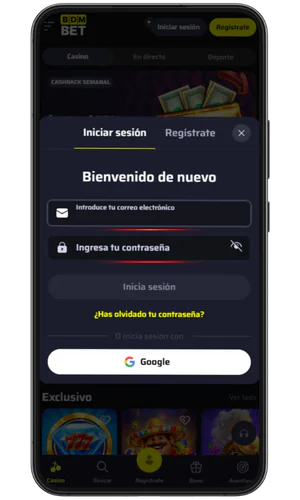 Introduce tu correo electrónico y contraseña BDMbet
